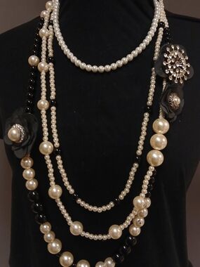 Artisan multi-strand one of a kind faux pearl and vintage glass pearl necklace